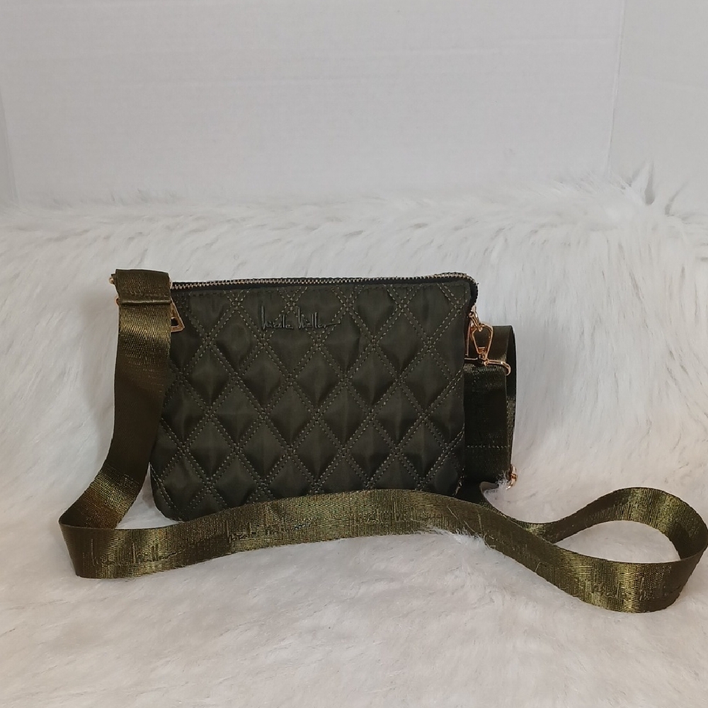 Nicole Miller Olive Quilted Nylon  Crossbody Bag